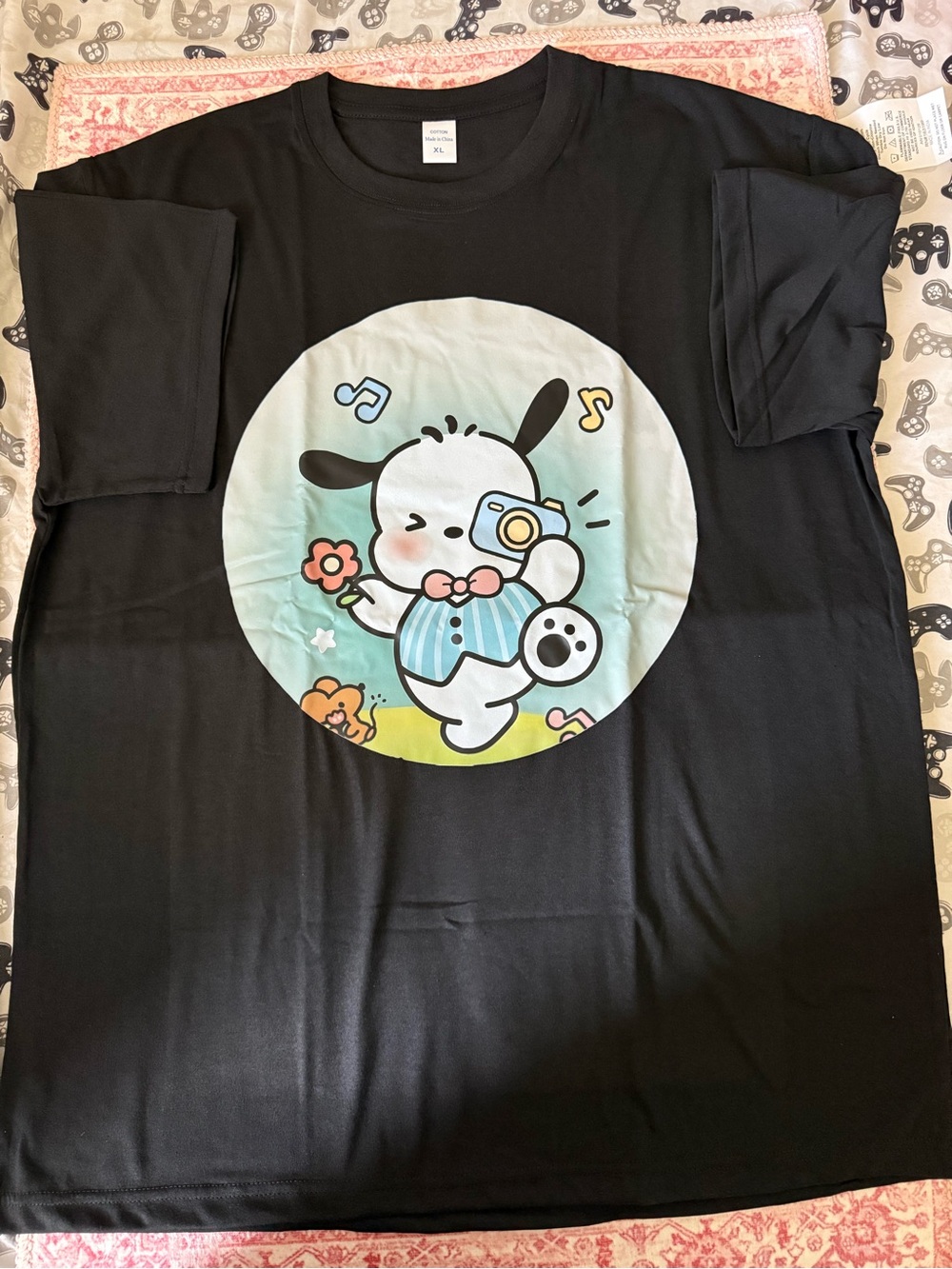 Black Pochacco Tee with Cute Camera